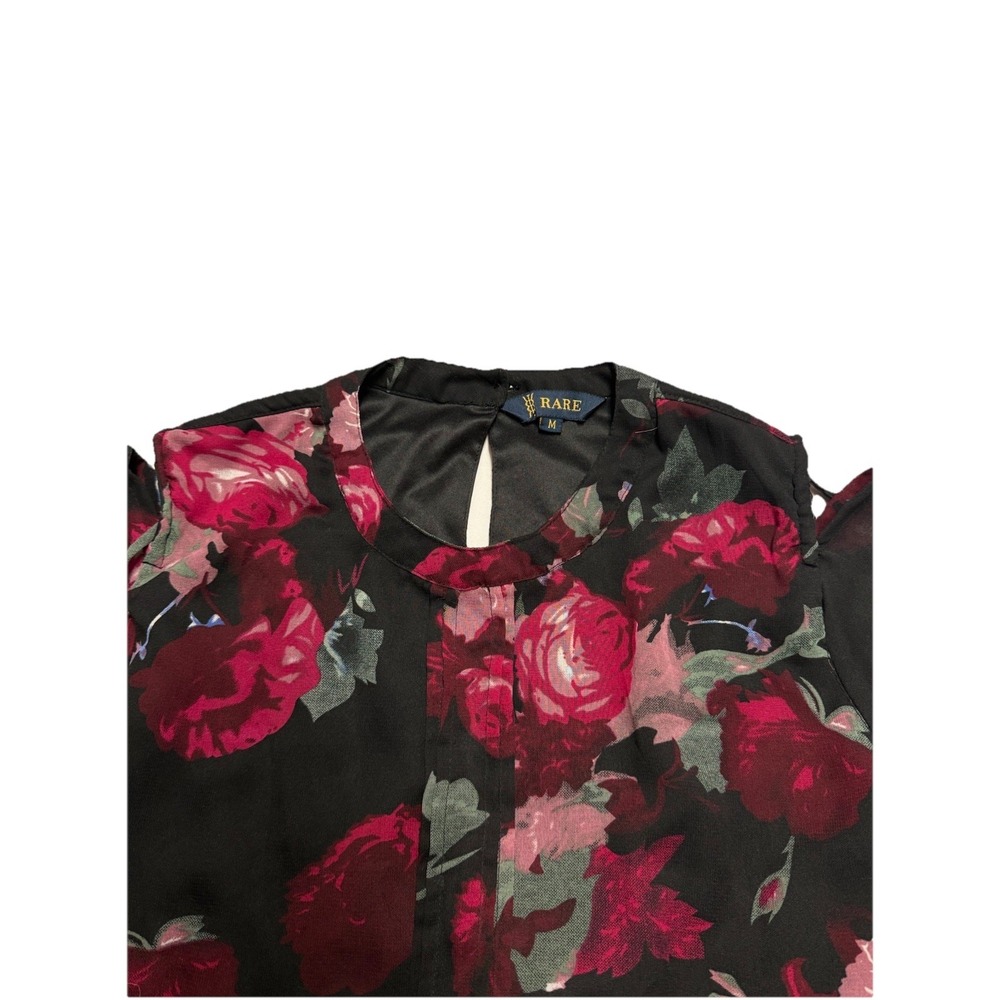 Rare Black Floral Cold Shoulder Long Sleeve Short Sundress Round Neck M